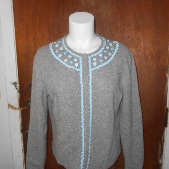 Paraphrase Grey Lambswool Blend Beaded Cardigan XL - Picture 2 of 7